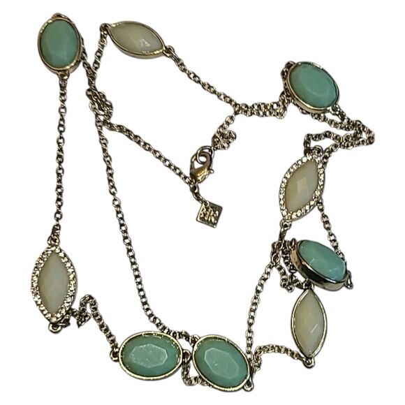 Banana Republic Gold Tone Mint Green & Beige Acrylic Station Necklace 32" - Picture 5 of 7